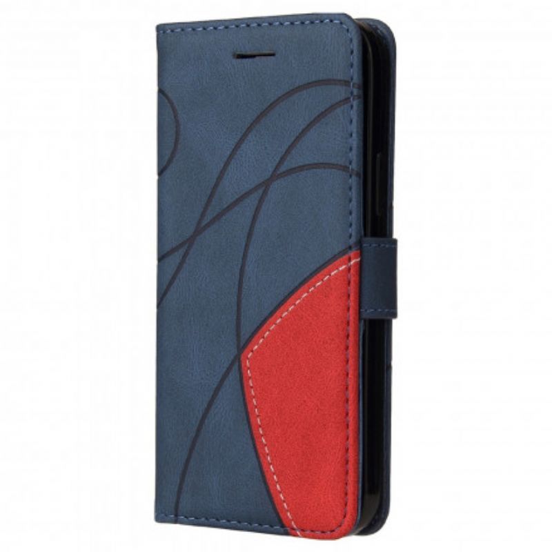 δερματινη Κάλυμμα Για Motorola Edge 20 Lite Μαύρο Signature Δίχρωμο Ψεύτικο Δέρμα