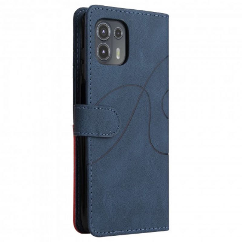 δερματινη Κάλυμμα Για Motorola Edge 20 Lite Μαύρο Signature Δίχρωμο Ψεύτικο Δέρμα