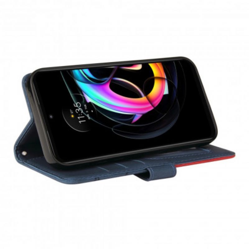 δερματινη Κάλυμμα Για Motorola Edge 20 Lite Μαύρο Signature Δίχρωμο Ψεύτικο Δέρμα