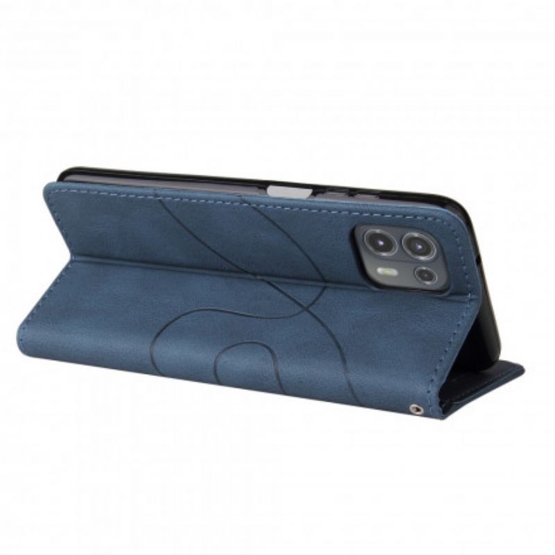 δερματινη Κάλυμμα Για Motorola Edge 20 Lite Μαύρο Signature Δίχρωμο Ψεύτικο Δέρμα