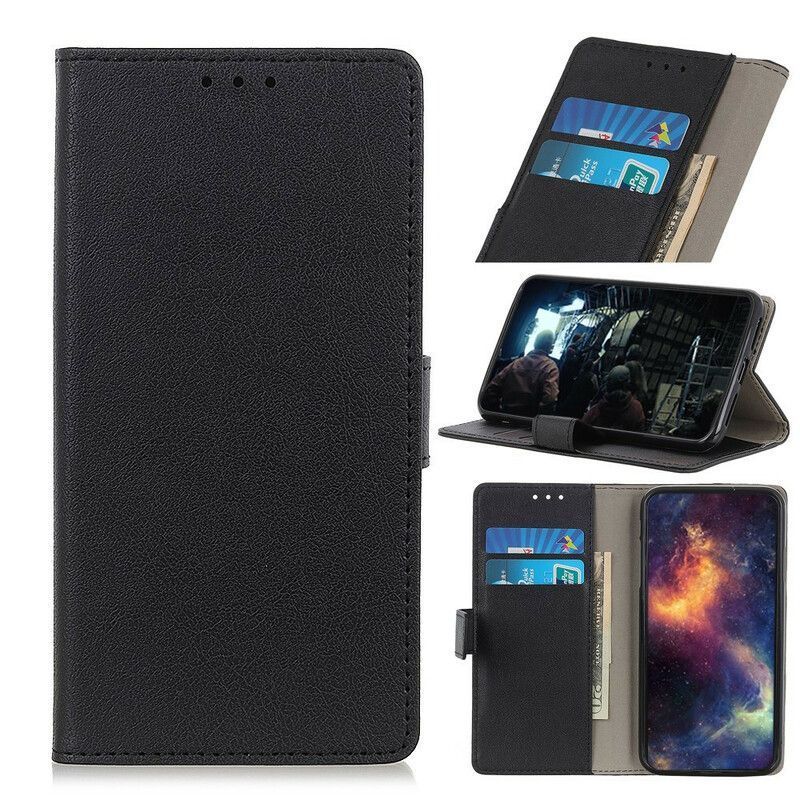 δερματινη Κάλυμμα Για Oppo A16 / A16s Μαύρο Απλό Γυαλιστερό Δερμάτινο Εφέ