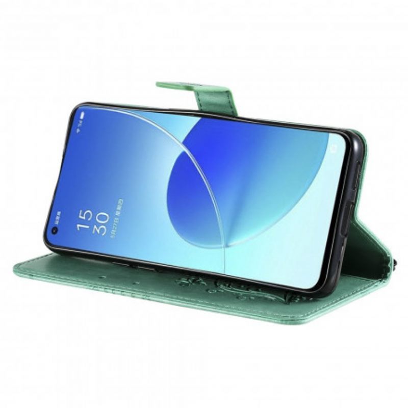 δερματινη Κάλυμμα Για Oppo Reno 6 Pro 5G Γκρι Γιγάντιες Πεταλούδες Με Τιράντες