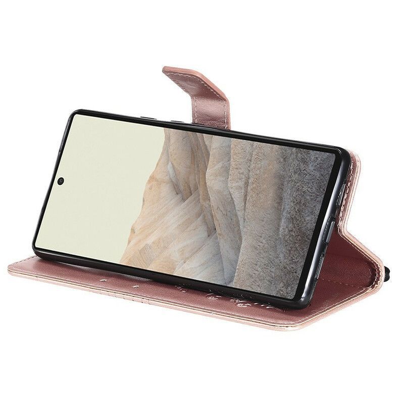 δερματινη Κάλυμμα Google Pixel 6 Γκρι Γιγάντιες Πεταλούδες Με Τιράντες σιλικόνης