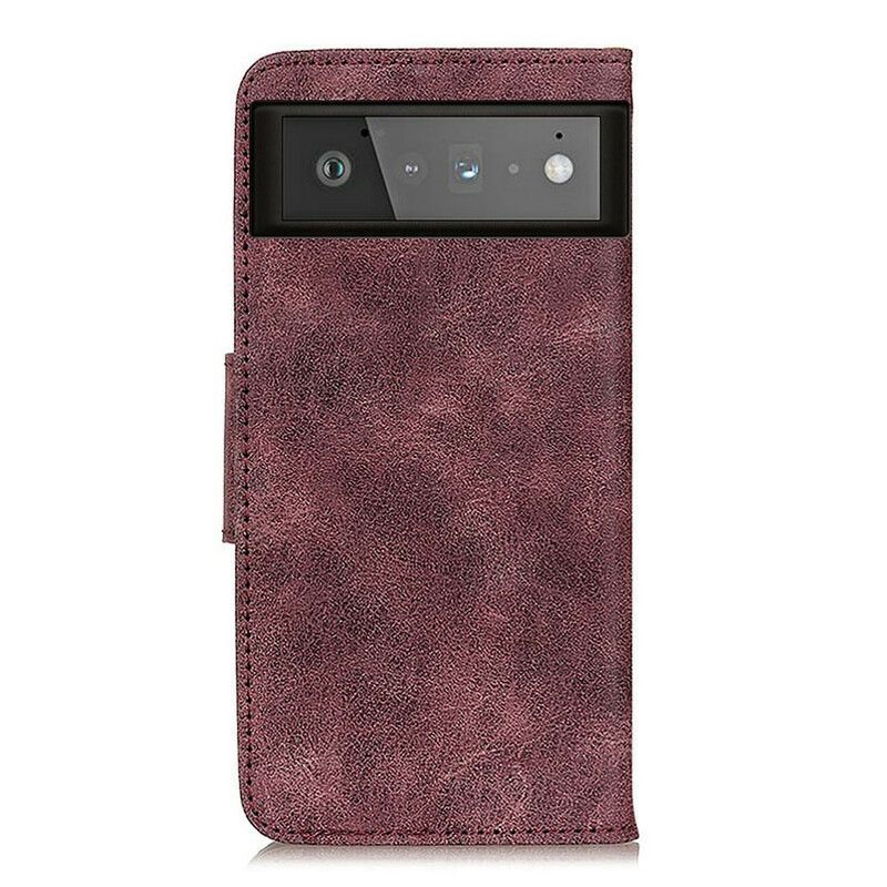 δερματινη Κάλυμμα Google Pixel 6 Γκρι Vintage Μαγνητικό Πτερύγιο Διπλής Όψης