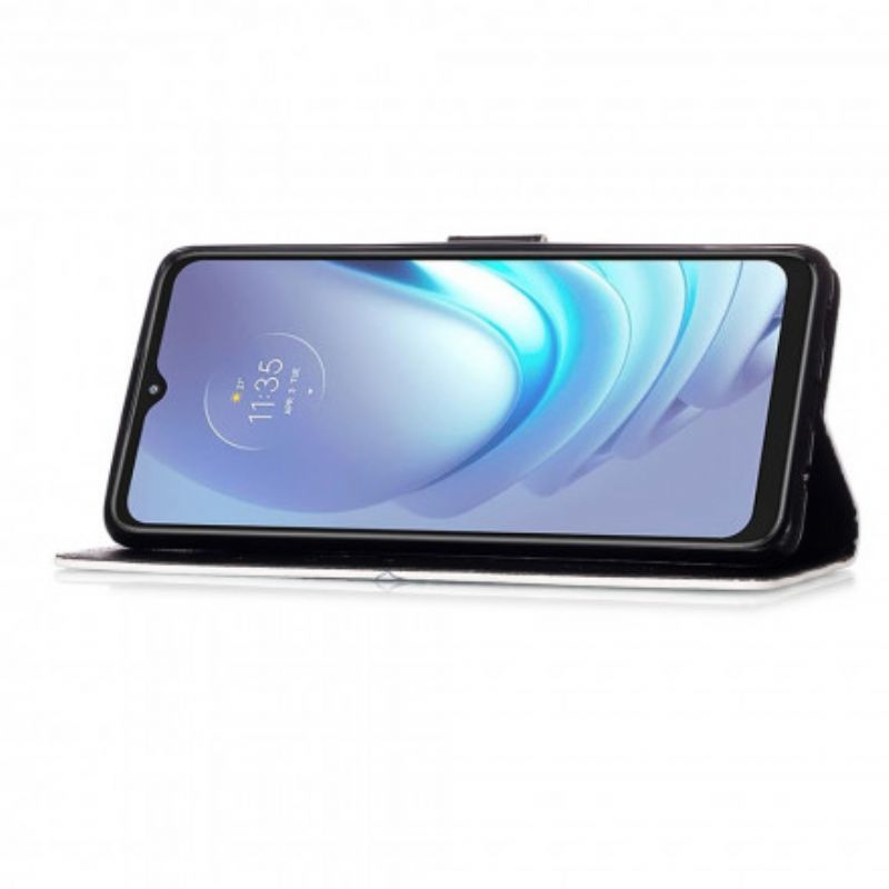 δερματινη Κάλυμμα Moto G50 Μπλε Λουλούδια Πρωτότυπος