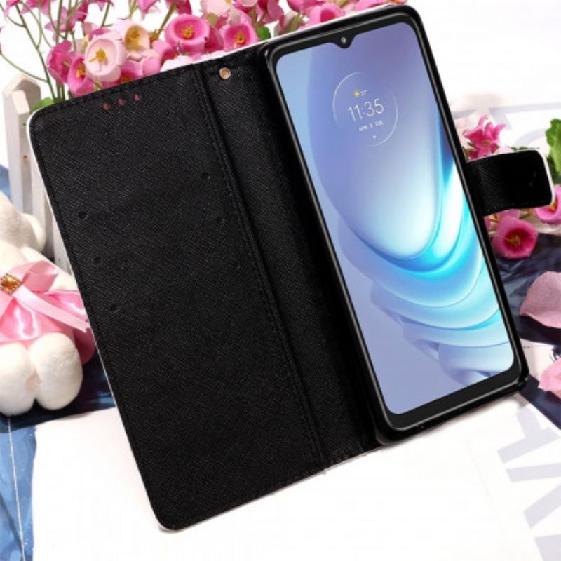 δερματινη Κάλυμμα Moto G50 Μπλε Λουλούδια Πρωτότυπος