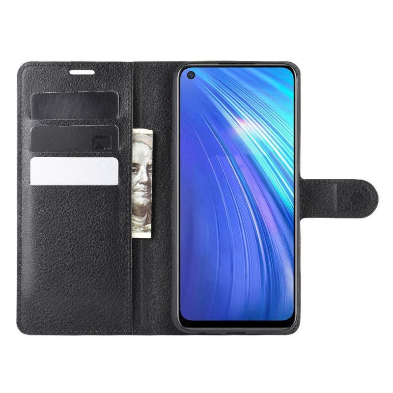 δερματινη Κάλυμμα Realme 6 Μαύρο Κλασικό Εφέ Λίτσι