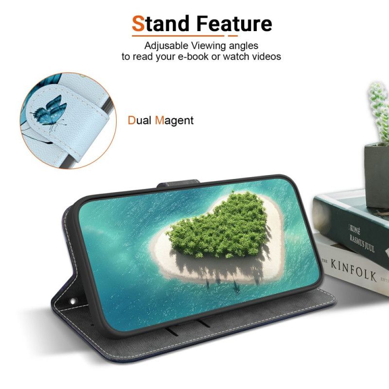 Δερματινη Θηκη Oppo Reno 13 5g Πεταλούδα Και Μπλε Λουλούδια Σιλικόνης