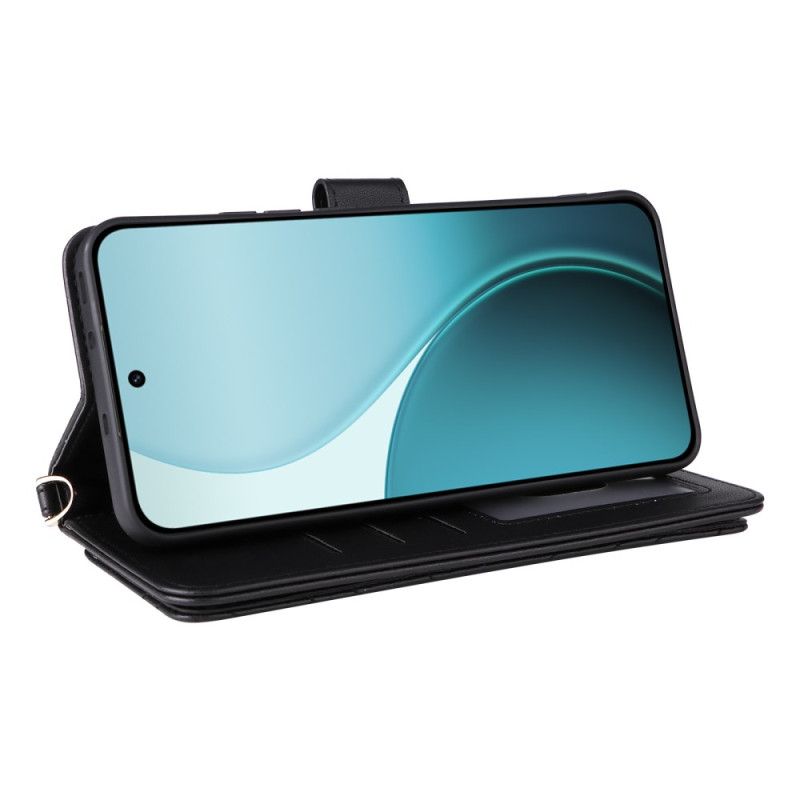 Δερματινη Θηκη Oppo Reno 14 Pro 5g Καπιτονέ Με Λουράκι Και Λουράκι Καρπού Σιλικόνης