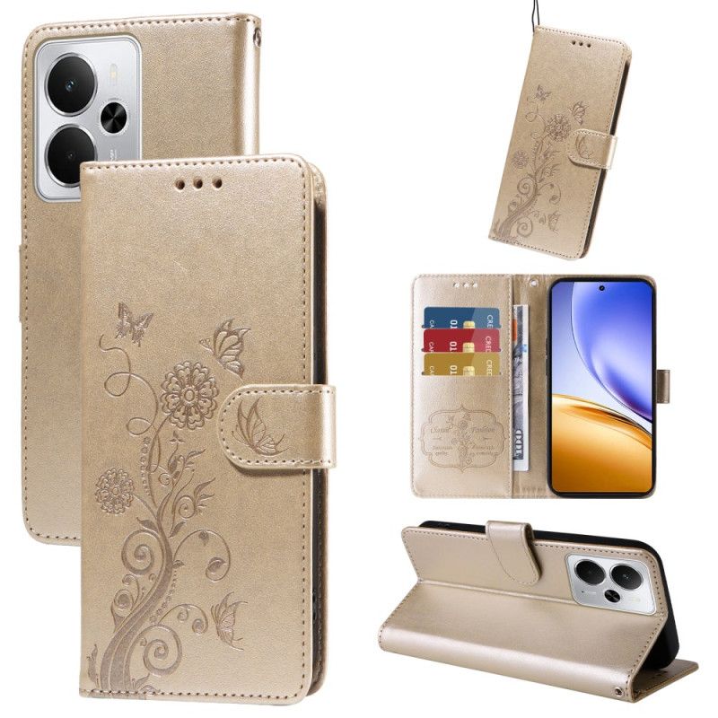 Δερματινη Θηκη Realme 14 5g Λουλούδια Και Πεταλούδες Σιλικόνης