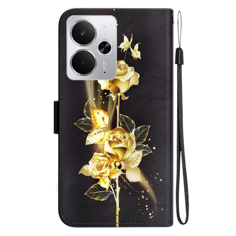 Δερματινη Θηκη Realme 14 5g Χρυσές Και Ροζ Πεταλούδες