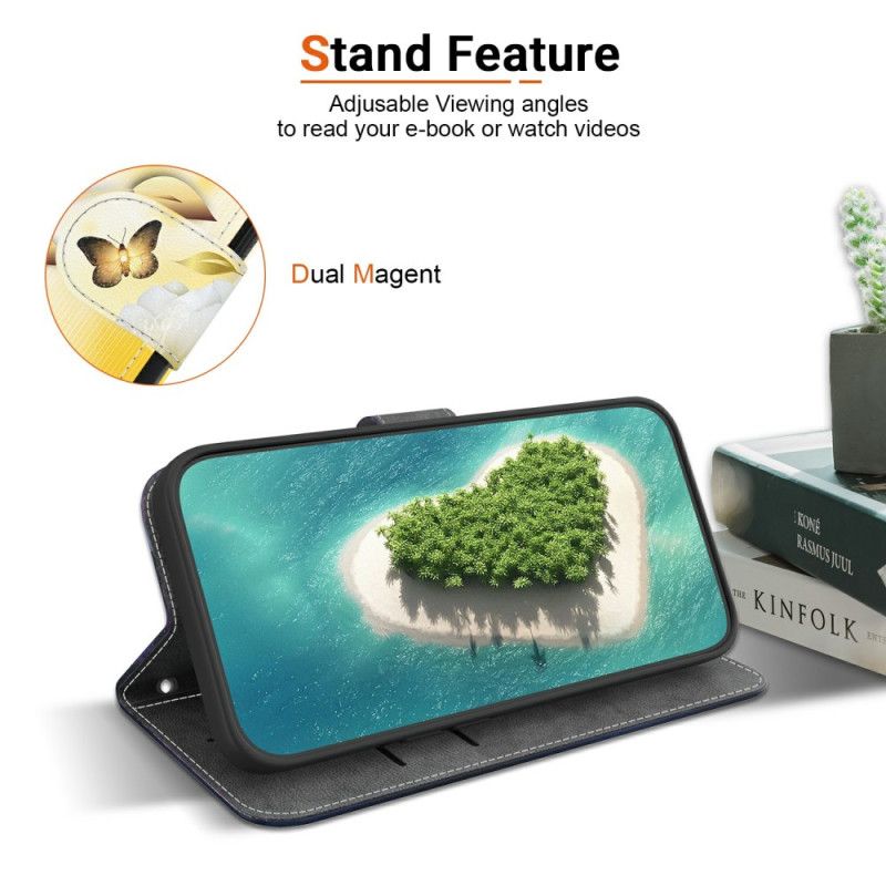 Δερματινη Θηκη Realme 14 5g Χρυσές Πεταλούδες Και Λευκά Λουλούδια