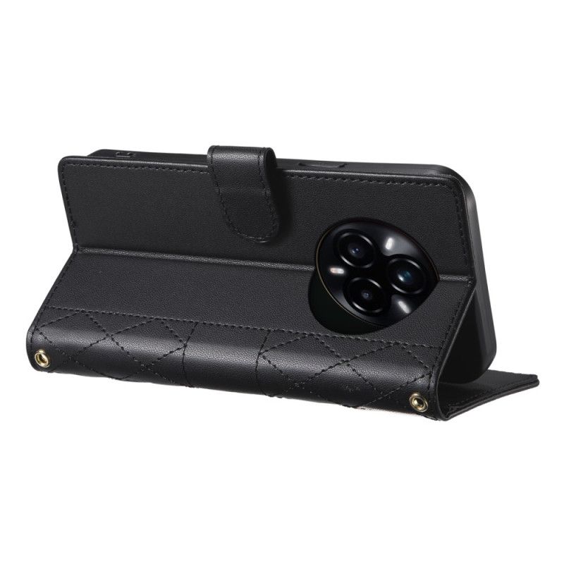 Δερματινη Θηκη Realme 14 Pro 5g Καπιτονέ Σχέδιο Με Λουράκι Και Λουράκι Ώμου Σιλικόνης