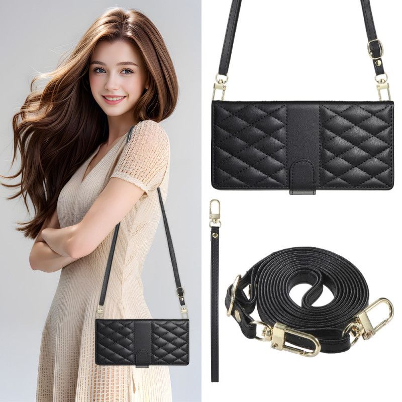 Δερματινη Θηκη Realme 14 Pro 5g Καπιτονέ Σχέδιο Με Λουράκι Και Λουράκι Ώμου Σιλικόνης