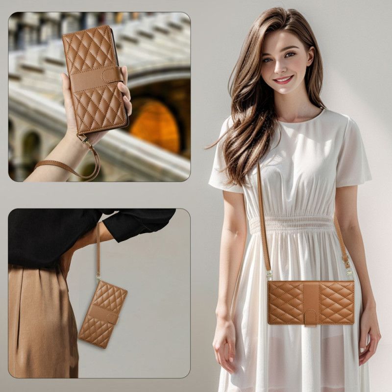 Δερματινη Θηκη Realme 14 Pro Plus 5g Καπιτονέ Με Λουράκι Και Λουράκι Ώμου