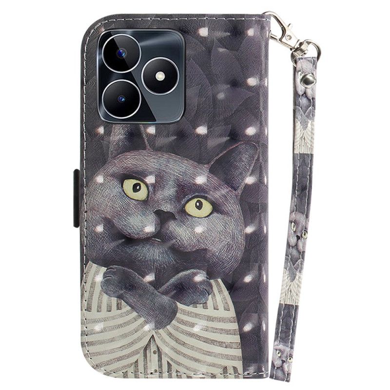 Δερματινη Θηκη Realme C53 Γκρι Θήκη Για Γάτα Με Κορδόνι