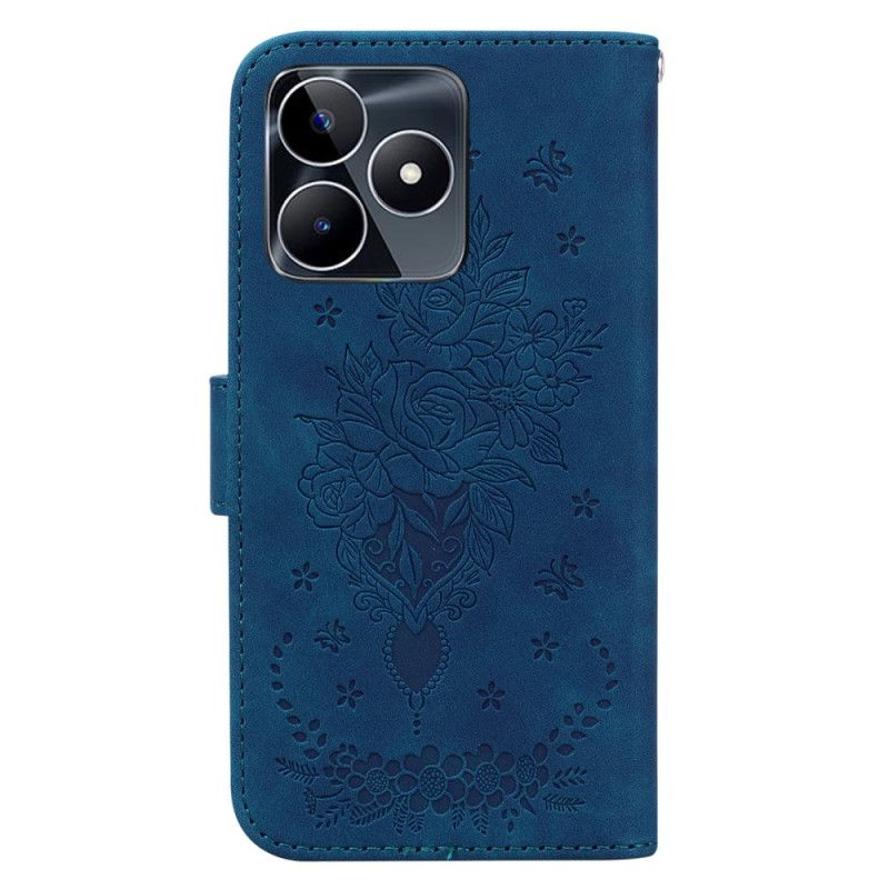 Δερματινη Θηκη Realme C53 Σχέδιο Τριαντάφυλλου Και Πεταλούδας