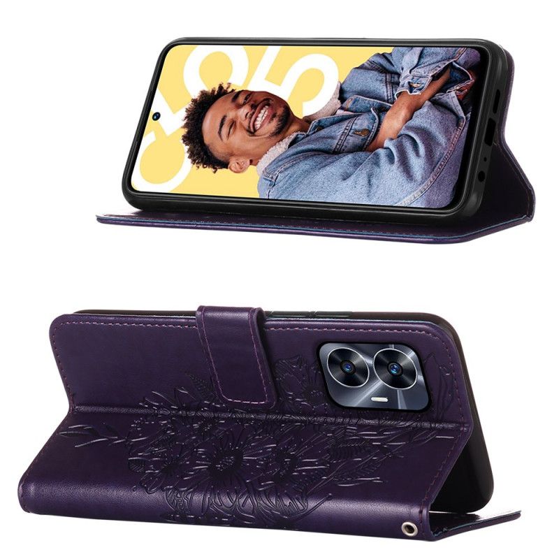 Δερματινη Θηκη Realme C55 Πορτοφόλι Με Λουλούδι Και Σχέδιο Πεταλούδας