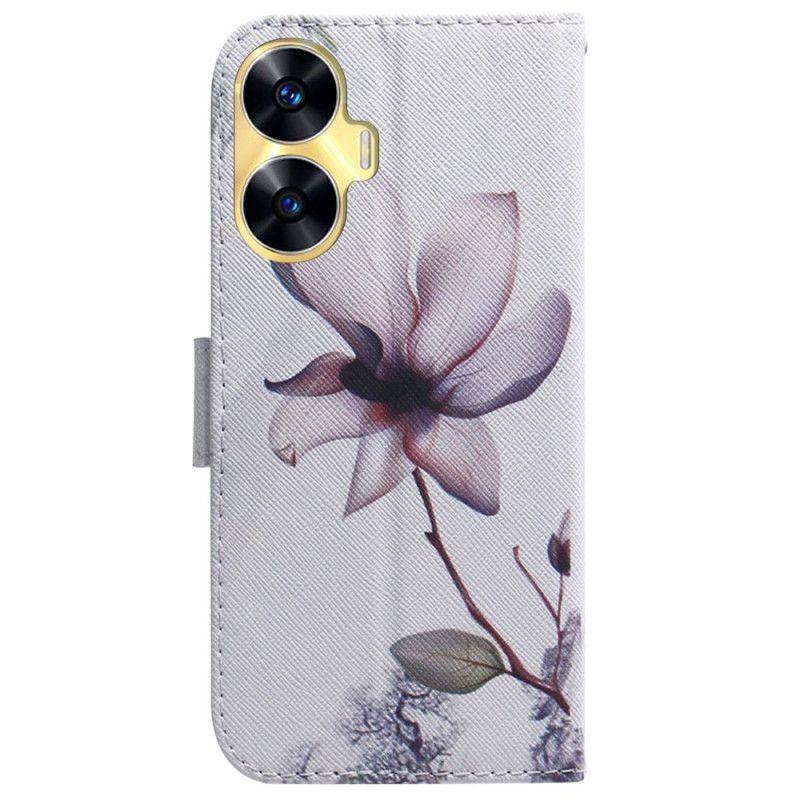 Δερματινη Θηκη Realme C55 Ροζ Λουλούδι