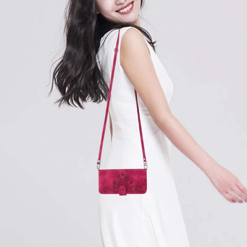 Δερματινη Θηκη Realme C75 Εφέ Δαντέλας Σουέτ Με Λουράκι Και Λουράκι Ώμου