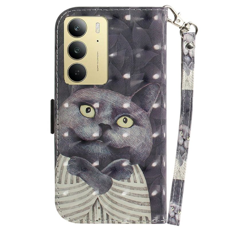 Δερματινη Θηκη Realme C75 Γκρι Κορδόνι Γάτας