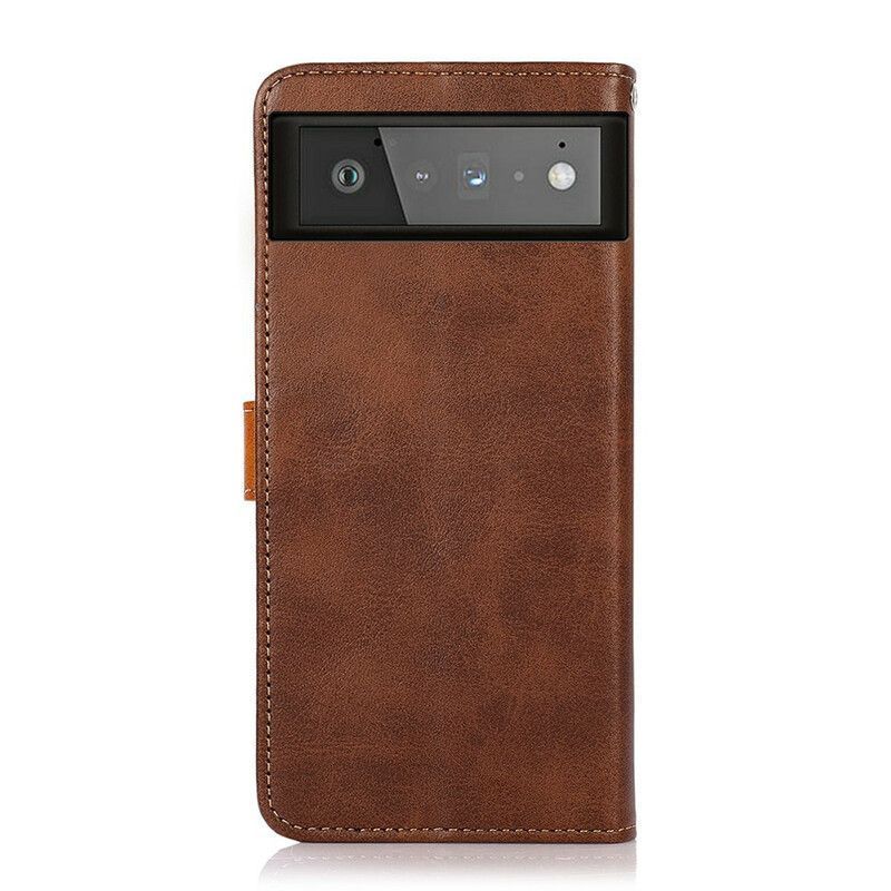Κάλυμμα Folio Google Pixel 6 Μαύρο Δίχρωμο Χρυσό Κούμπωμα Khazneh