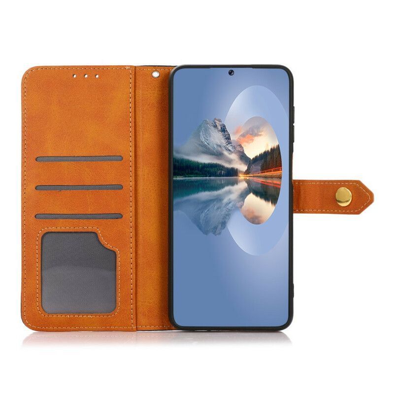 Κάλυμμα Folio Google Pixel 6 Μαύρο Δίχρωμο Χρυσό Κούμπωμα Khazneh