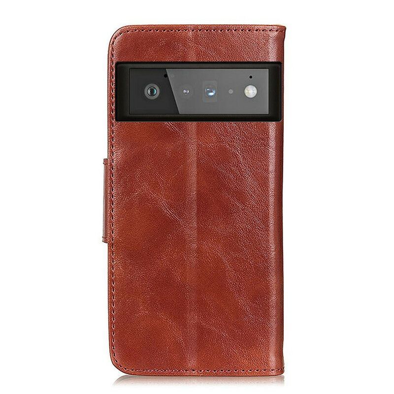 Κάλυμμα Folio Google Pixel 6 Pro Κόκκινο Σπαστό Δέρμα Αναστρέψιμο Κούμπωμα