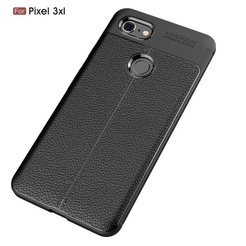Κάλυμμα Google Pixel 3 XL Μαύρο Εφέ Από Δέρμα Λίτσι Διπλής Γραμμής