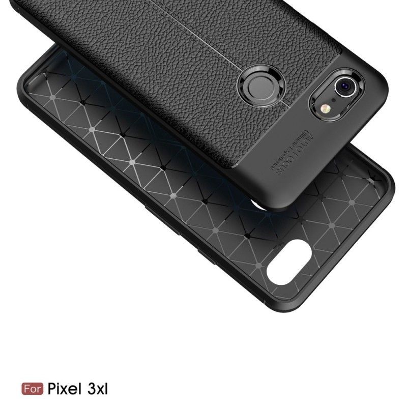 Κάλυμμα Google Pixel 3 XL Μαύρο Εφέ Από Δέρμα Λίτσι Διπλής Γραμμής