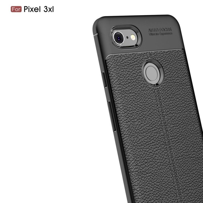 Κάλυμμα Google Pixel 3 XL Μαύρο Εφέ Από Δέρμα Λίτσι Διπλής Γραμμής