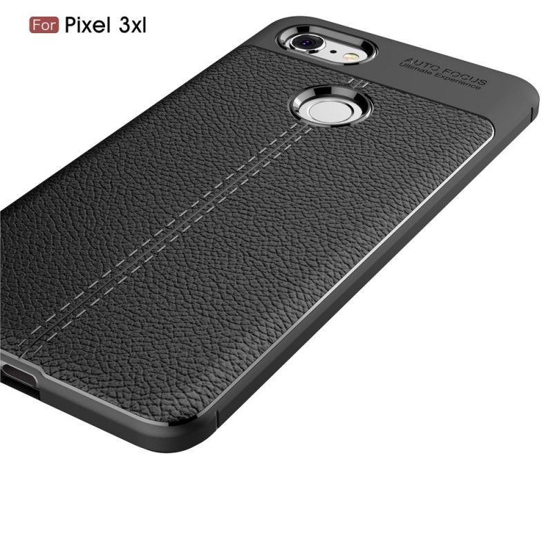Κάλυμμα Google Pixel 3 XL Μαύρο Εφέ Από Δέρμα Λίτσι Διπλής Γραμμής