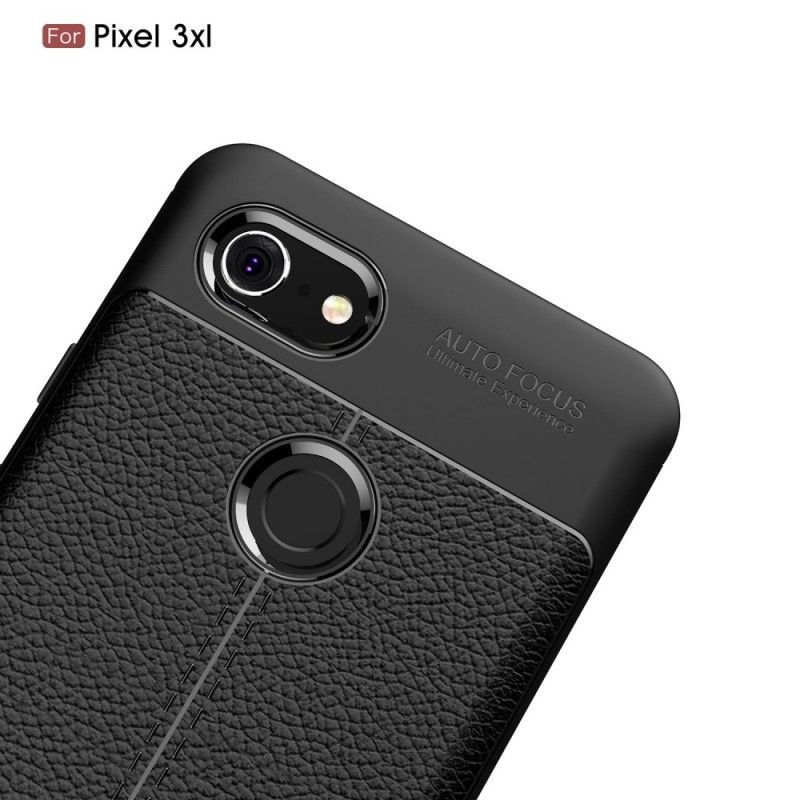Κάλυμμα Google Pixel 3 XL Μαύρο Εφέ Από Δέρμα Λίτσι Διπλής Γραμμής
