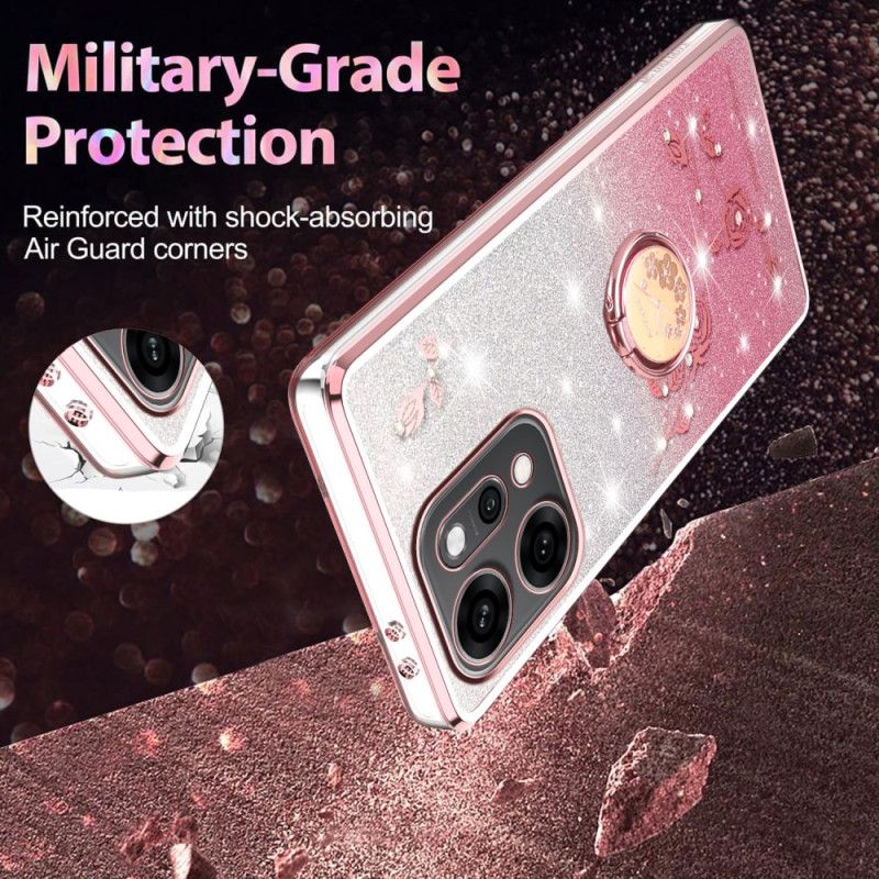 Κάλυμμα Oppo Reno 14 5g Λουλούδια Και Στρας Με Δαχτυλίδι Βάσης