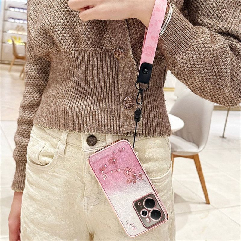 Κάλυμμα Realme 14 5g Λουλούδια Και Στρας Kadem Με Κορδόνι