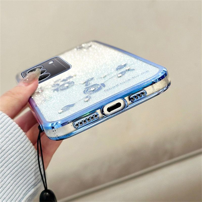 Κάλυμμα Realme 14x 5g Θήκες Κινητών Λουλούδια Και Στρας Kadem Με Κορδόνι