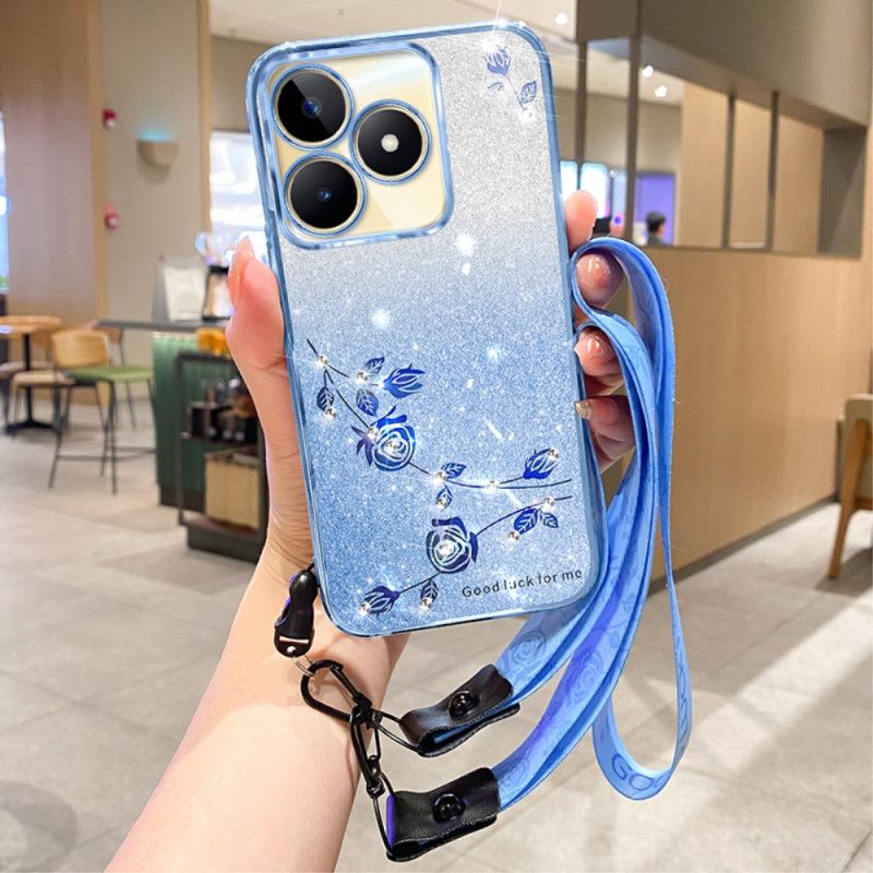 Κάλυμμα Realme C53 Θήκη Με Γκλίτερ Και Στρας Kadem Με Κορδόνι Σιλικόνης