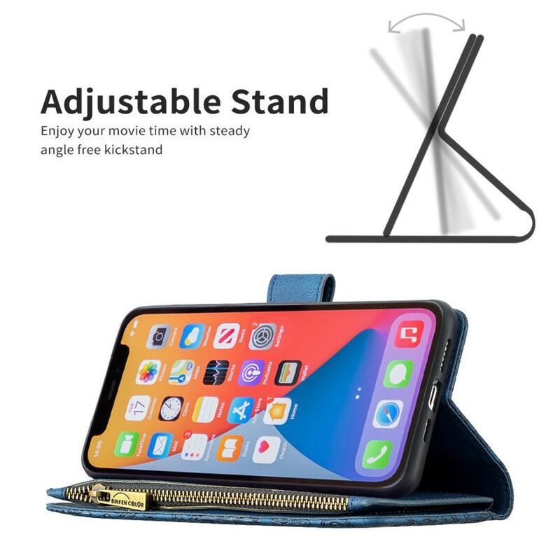 δερματινη Κάλυμμα iPhone 13 Pro Μαύρο Μπαρόκ Τσέπη Με Πεταλούδα Με Φερμουάρ