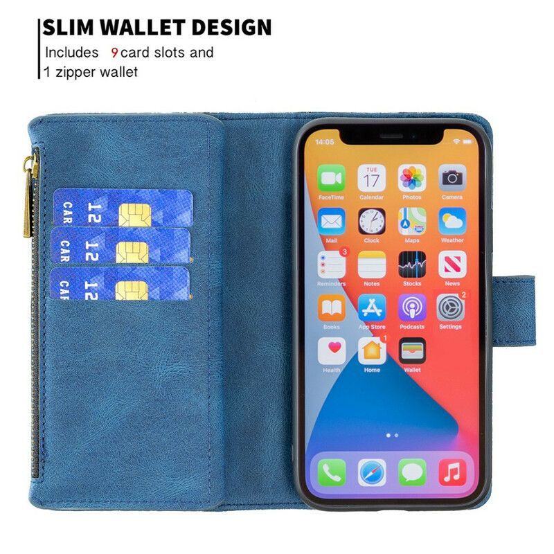 δερματινη Κάλυμμα iPhone 13 Pro Μαύρο Μπαρόκ Τσέπη Με Πεταλούδα Με Φερμουάρ