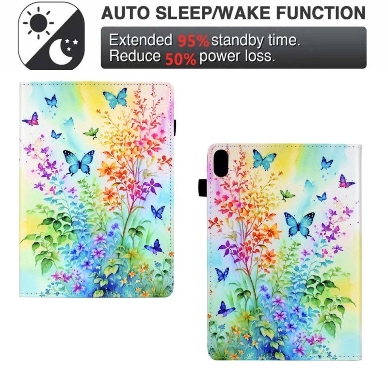 Δερματινη Θηκη iPad (2025) Λουλούδια Και Πεταλούδες