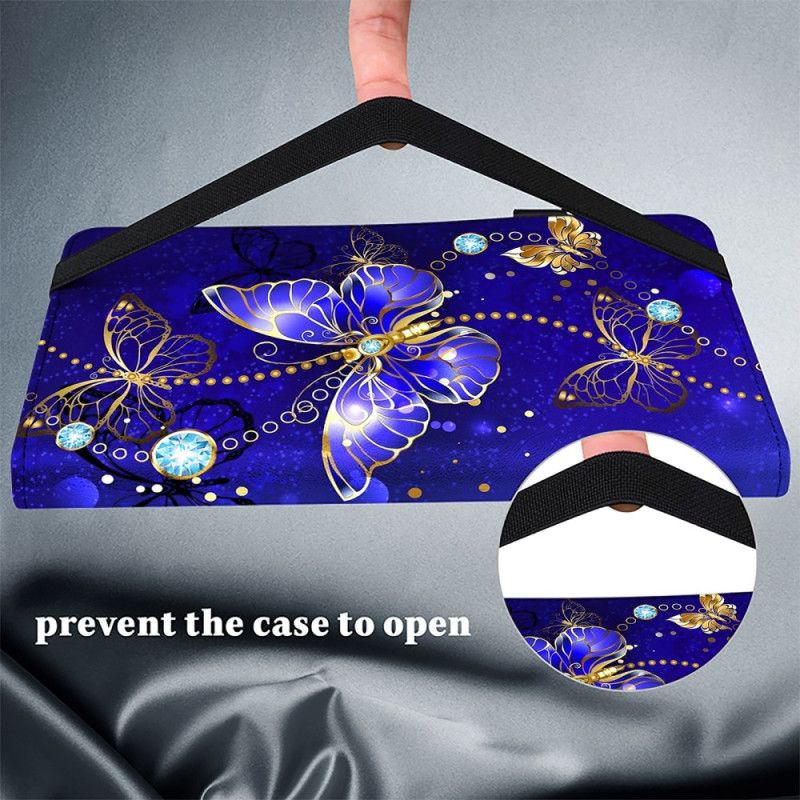 Δερματινη Θηκη iPad (2025) Μπλε Και Χρυσές Πεταλούδες