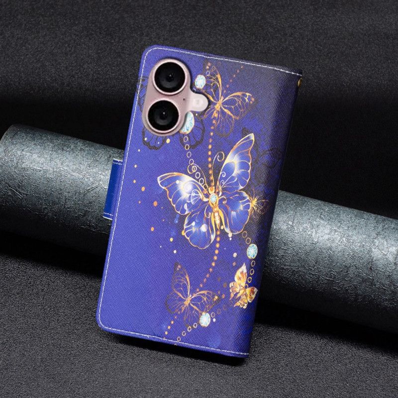 Δερματινη Θηκη iPhone 16 Πορτοφόλι Purple Butterflies