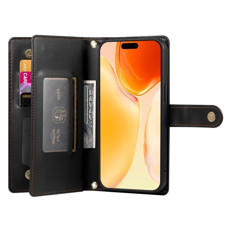 Δερματινη Θηκη iPhone 17 Πορτοφόλι Με Τσέπη Με Φερμουάρ Και Λουράκια Σιλικόνης