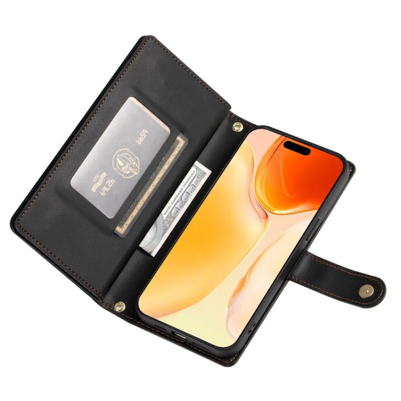 Δερματινη Θηκη iPhone 17 Πορτοφόλι Με Τσέπη Με Φερμουάρ Και Λουράκια Σιλικόνης
