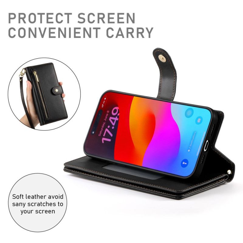 Δερματινη Θηκη iPhone 17 Pro Max Πορτοφόλι Με Τσέπη Με Φερμουάρ