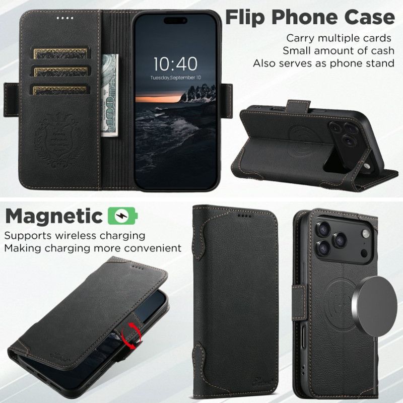 Δερματινη Θηκη iPhone 17 Pro Υφή Λίτσι Συμβατή Με Magsafe Σιλικόνης