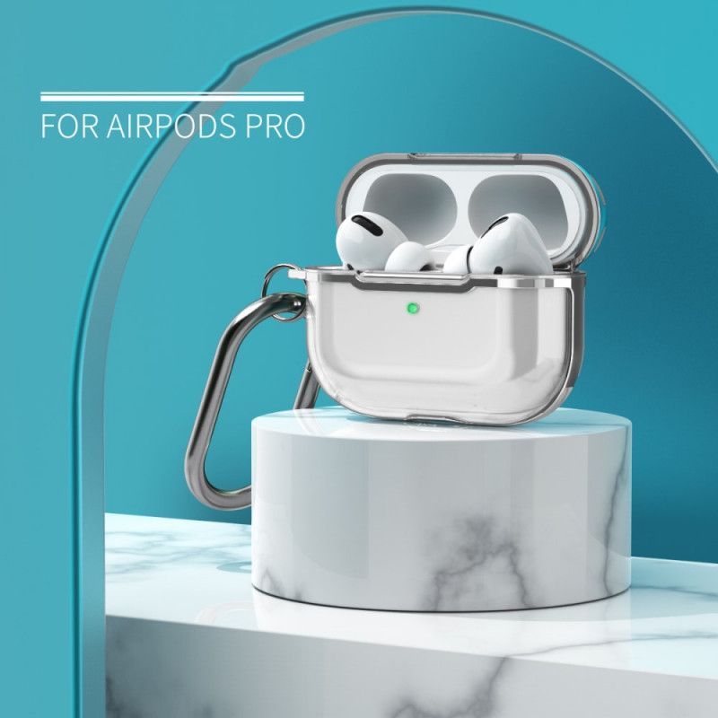Κάλυμμα AirPods Pro Γκρι Διάφανο Μεταλλικό Σχέδιο Με Καραμπίνερ