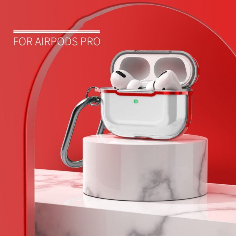 Κάλυμμα AirPods Pro Γκρι Διάφανο Μεταλλικό Σχέδιο Με Καραμπίνερ