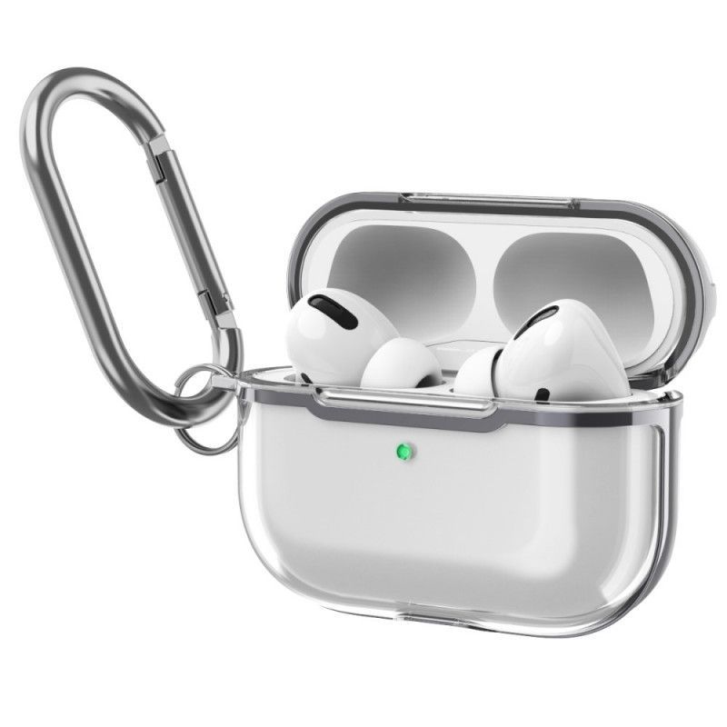 Κάλυμμα AirPods Pro Γκρι Διάφανο Μεταλλικό Σχέδιο Με Καραμπίνερ