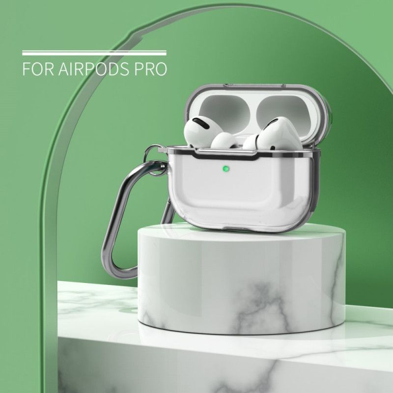 Κάλυμμα AirPods Pro Γκρι Διάφανο Μεταλλικό Σχέδιο Με Καραμπίνερ